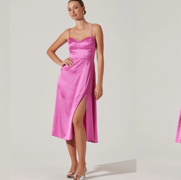 NWOT ASTR The Label Bustier Satin Midi Dress - Picture 1 of 7